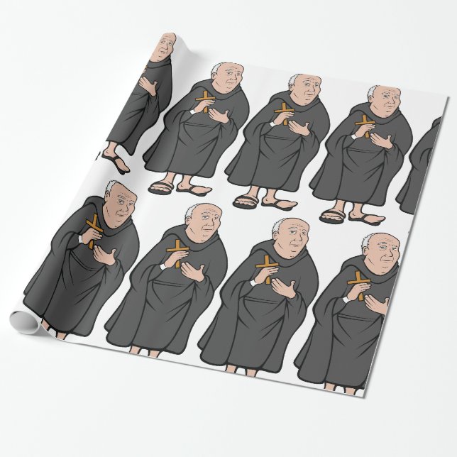 Monk Holding Cross in Robe Mittelalterliche Religi Geschenkpapier (Ungerollt)