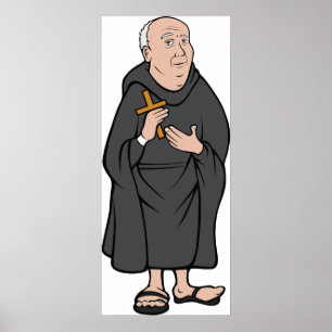Monk Holding Cross in Robe Mittelalterliche Religi Poster