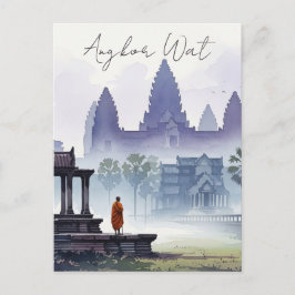 Monk in Angkor Wat Kambodscha Wasserfarbe Postkarte