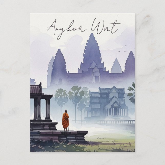 Monk in Angkor Wat Kambodscha Wasserfarbe Postkarte (Vorderseite)