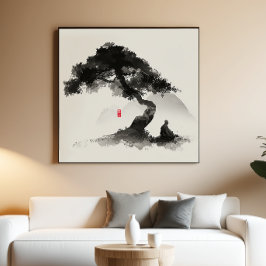 Monk & Pine - Zen Ink Wall Art - Minimal Decor Poster