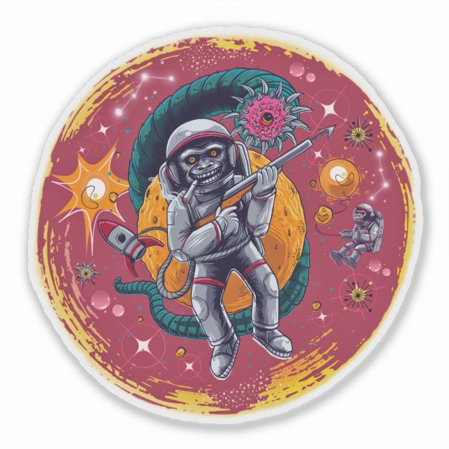 Monkearound in Space Stickers Retro Fun (Devant)