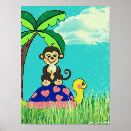 Monkey and Turtle Poster von Carol Zeock
