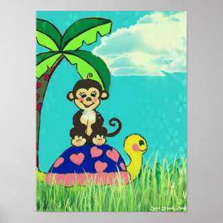 Monkey and Turtle Poster von Carol Zeock