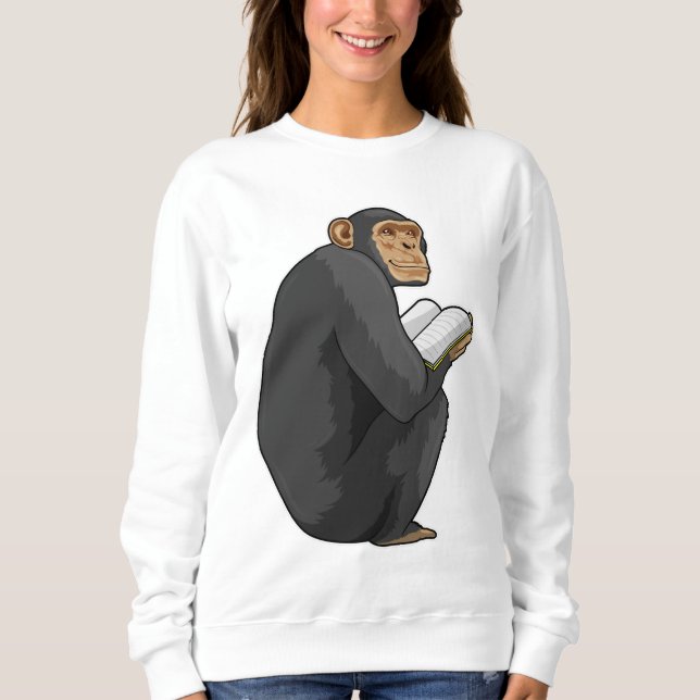 Monkey as Nerd with Book Sweatshirt (Vorderseite)
