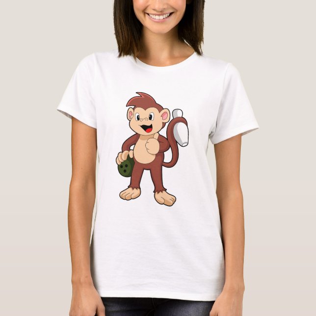 Monkey at Bowling with Bowling ball T-Shirt (Vorderseite)