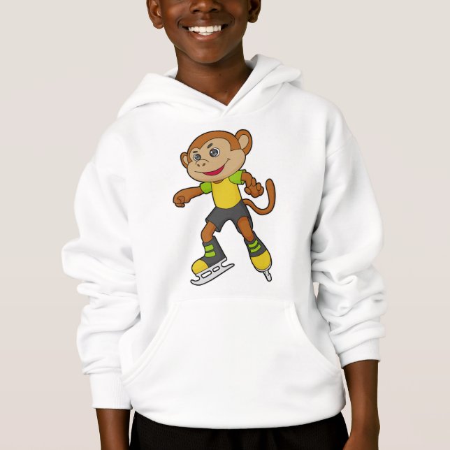 Monkey at Ice skating with Ice skates Hoodie (Vorderseite)
