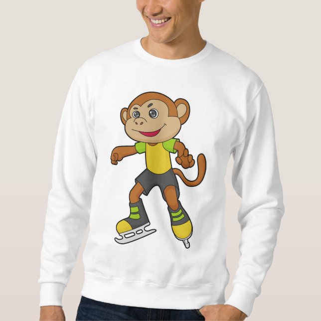 Monkey at Ice skating with Ice skates Sweatshirt (Vorderseite)