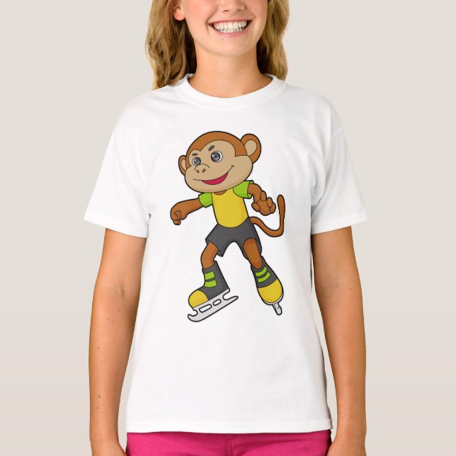 Monkey at Ice skating with Ice skates T-Shirt (Vorderseite)