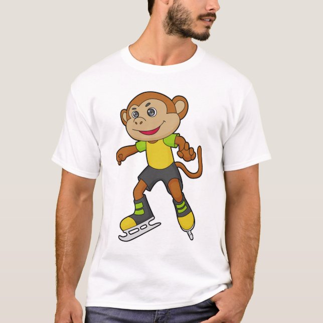 Monkey at Ice skating with Ice skates T-Shirt (Vorderseite)