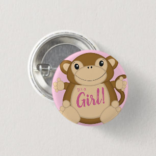 Monkey Baby Dusche Pink Button