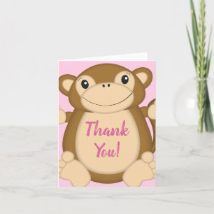 Monkey Baby Dusche Pink Dankeskarte
