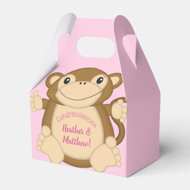 Monkey Baby Dusche Pink Geschenkschachtel (Vorderseite)