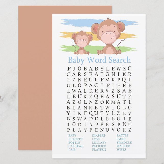 Monkey Baby Shooter Word Search Game (Vorne/Hinten)