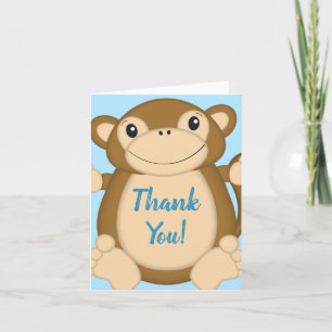 Monkey Baby Shower Blue Dankeskarte