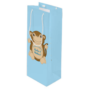 Monkey Baby Shower Blue Geschenktüte Für Weinflaschen