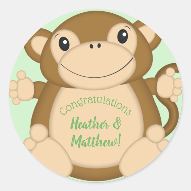 Monkey Baby Shower Dschungel Runder Aufkleber (Vorderseite)