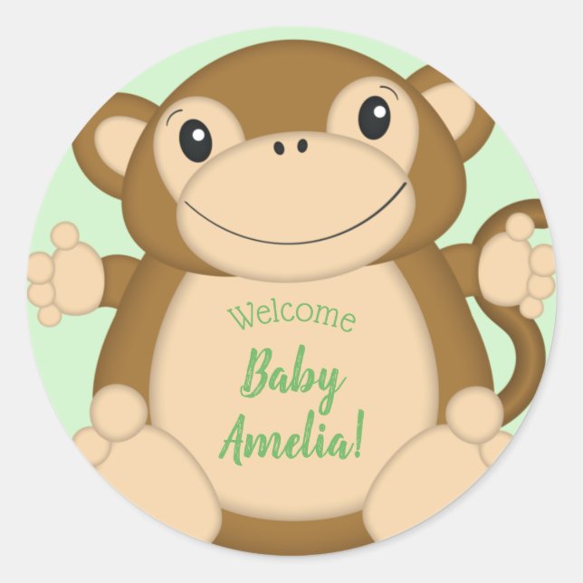 Monkey Baby Shower Dschungel Runder Aufkleber (Vorderseite)