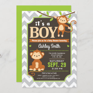 Monkey Baby Shower Einladung Junge