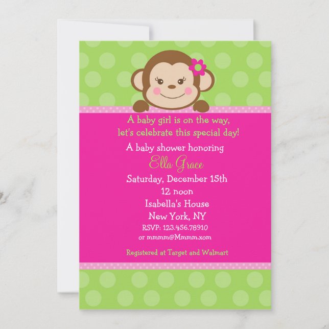 Monkey Baby Shower Invitations Girl (Devant)