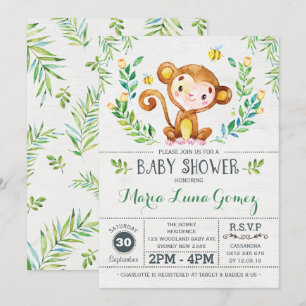 Monkey Baby Shower Jungle Baby Boy Einladung