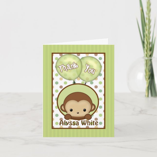 Monkey Baby Shower MPPv4 grün Danke Note Card (Vorderseite)