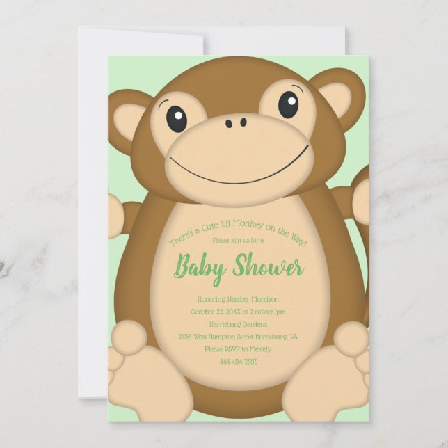 Monkey Baby Showgrün Einladung (Vorderseite)