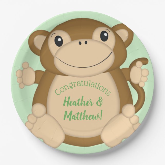 Monkey Baby Showgrün Pappteller (Vorderseite)