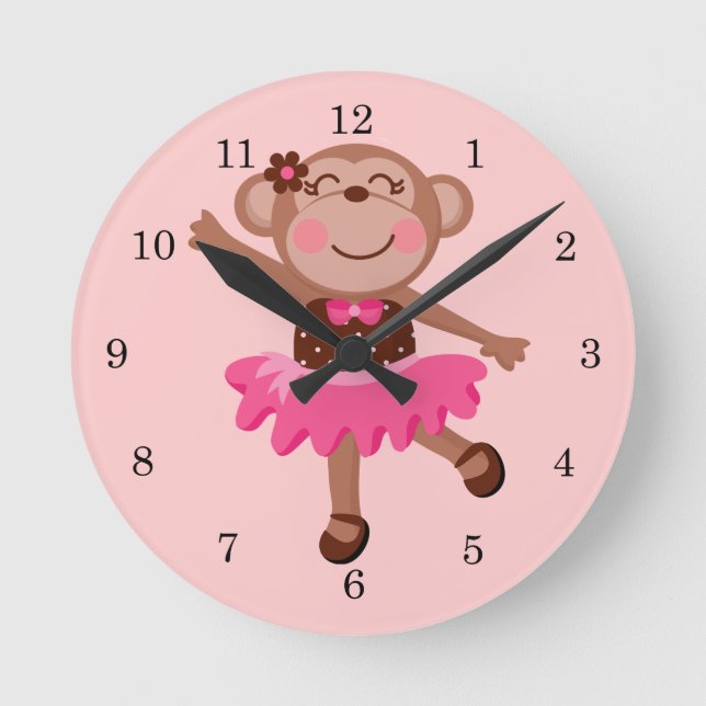 Monkey Ballerina Runde Wanduhr (Vorderseite)