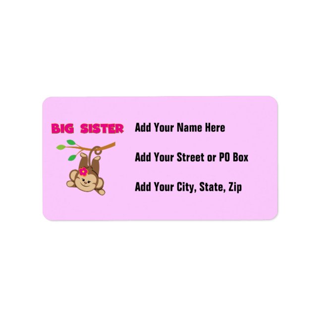 Monkey Big Sister Adressaufkleber (Vorne)