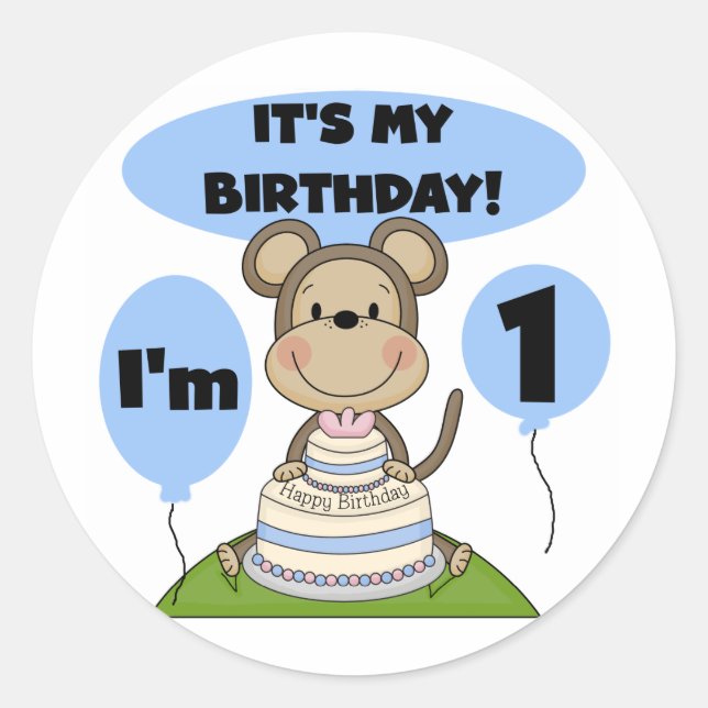 Monkey Birthday Boy 1. Runder Aufkleber (Vorderseite)