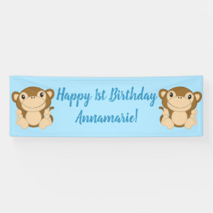 Monkey Birthday Party Blue Banner
