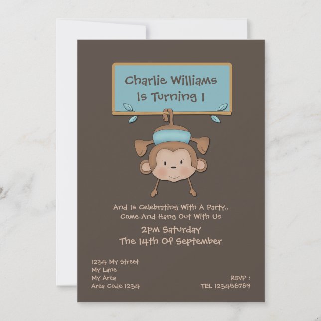 Monkey Birthday Party Einladung (Vorderseite)