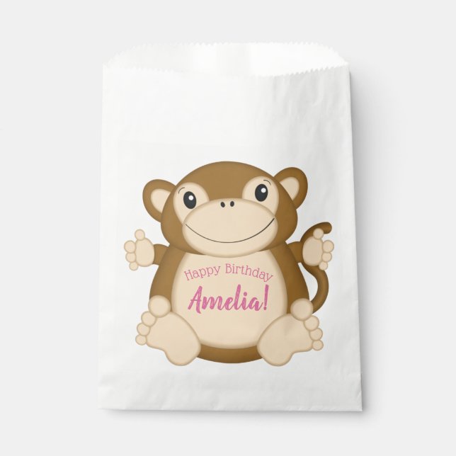 Monkey Birthday Party Pink Geschenktütchen (Vorderseite)