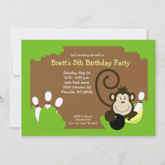 Monkey Bowl Bowling Party Geburtstag 12x18 Einladung