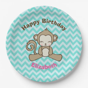 Monkey Cartoon Niedlich Kawaii Happy Birthday Pappteller