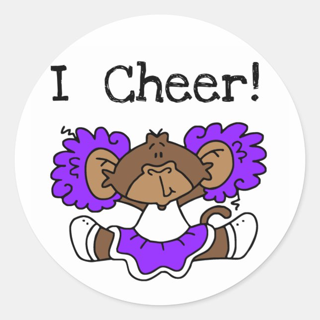 Monkey Cheerleader Lila und weiß Runder Aufkleber (Vorderseite)