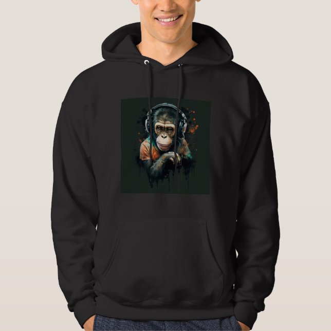 Monkey Chimp DJ mit Kopfhörer , Musikfreund. Hoodie (Vorderseite)