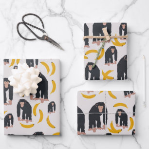 Monkey Chimpanzee & Banana Pattern Geschenkpapier Set