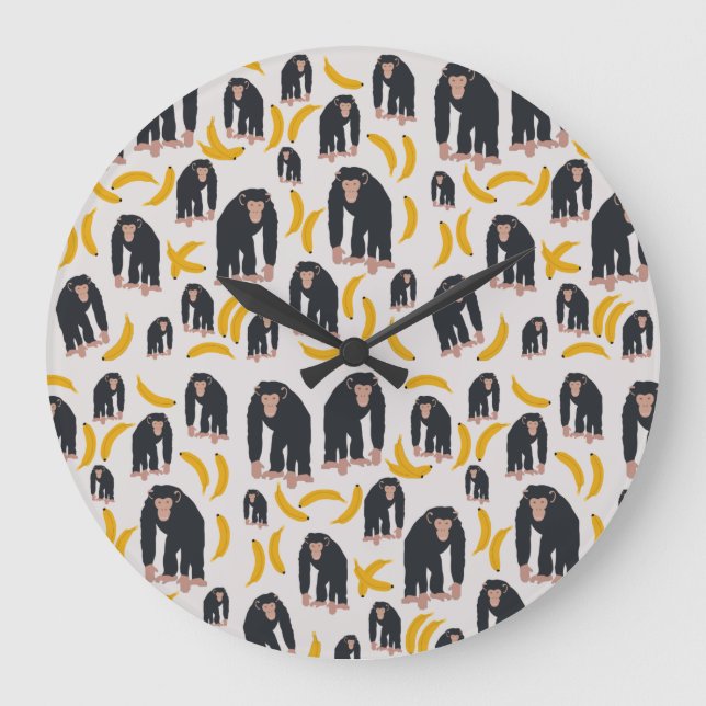 Monkey Chimpanzee & Banana Pattern Große Wanduhr (Vorderseite)