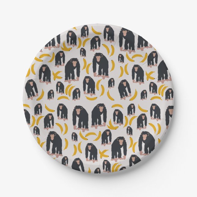 Monkey Chimpanzee & Banana Pattern Pappteller (Vorderseite)