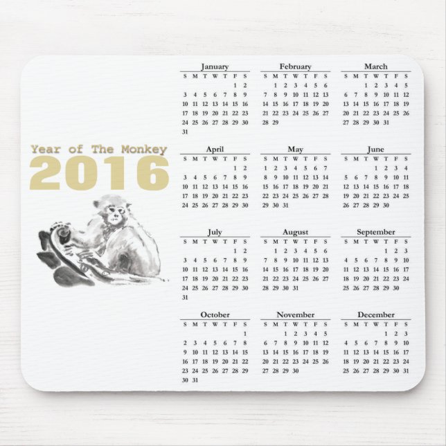 Monkey Chinese New Year 2016 Calendar mousepad (Vorne)