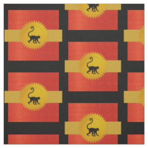 Monkey Chinese Zodiac Rot, Gold und Schwarz Stoff