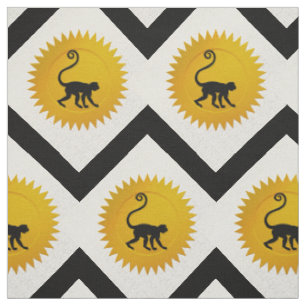 Monkey Chinese Zodiac Weiß, Gold und Schwarz Stoff