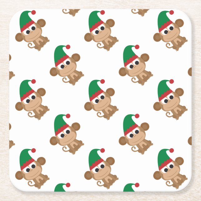 Monkey Christmas Elf Rechteckiger Pappuntersetzer (Vorderseite)