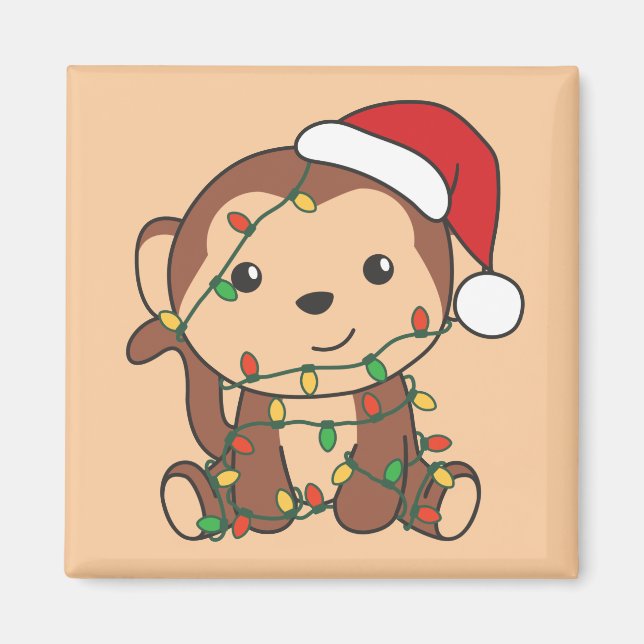 Monkey Christmas Winter Animals Affen Magnet (Vorne)