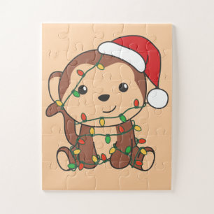 Monkey Christmas Winter Tiere Affen Jigsaw Puz