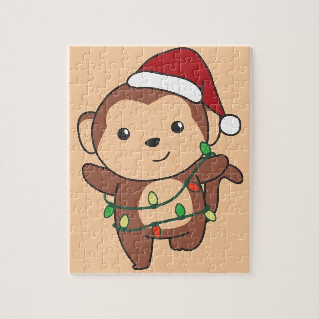 Monkey Christmas Winter Tiere Affen Jigsaw Puz (Vertikal)