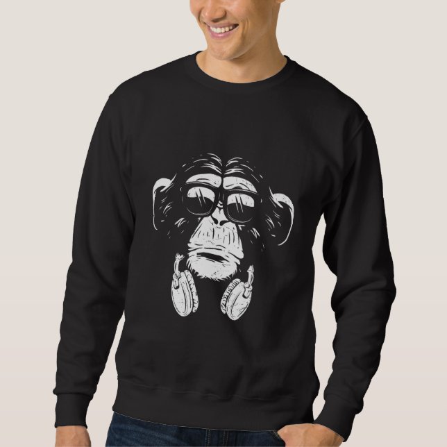 Monkey Cooler Monkey Dj Headphones  Idea Party Mus Sweatshirt (Vorderseite)