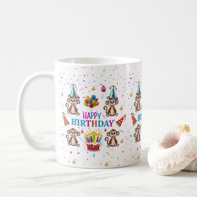 Monkey Cupcake Happy Birthday Mug  (Avec donut)
